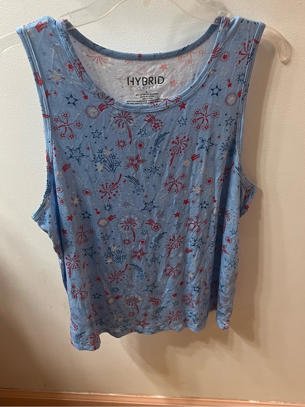 Hybrid Apparel Light Blue Sleeveless Tank with Red & Navy Star Print